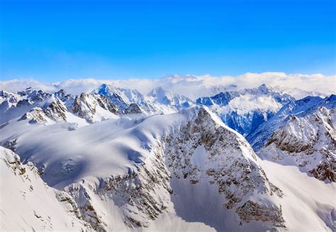 Snow Covered Mountain Mountains Winter Peaks Hd Wallpaper