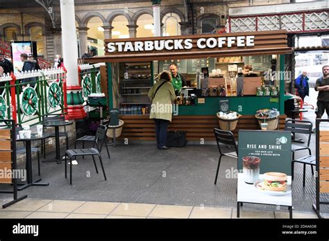Starbucks Coffee Kiosk On The Station Concourse At Preston Railway