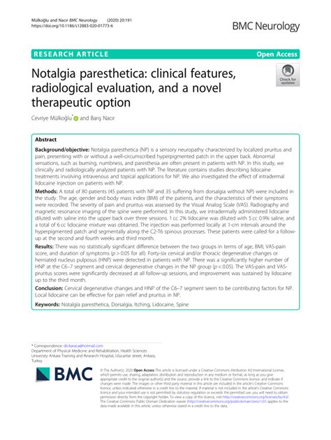 Pdf Notalgia Paresthetica Clinical Features Radiological Evaluation
