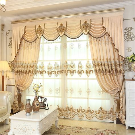 European Luxury Chenille Embroidered Floral Cream Color Window Curtain