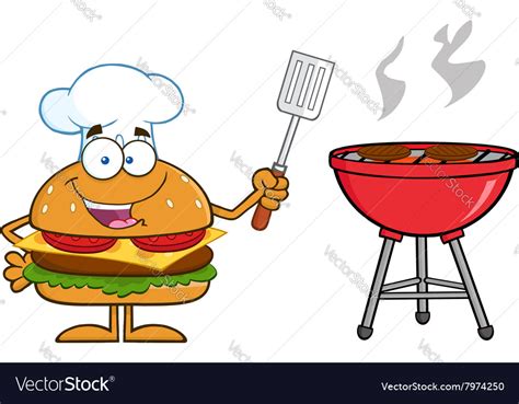 Hamburger Chef Cartoon Cooking A Bbq Royalty Free Vector