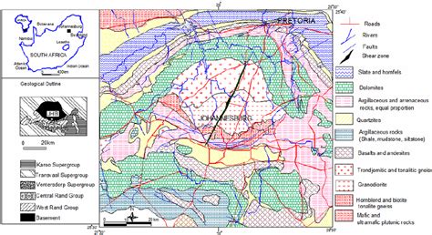 Simplified Geological Map Of The Johannesburg Area Compiled From