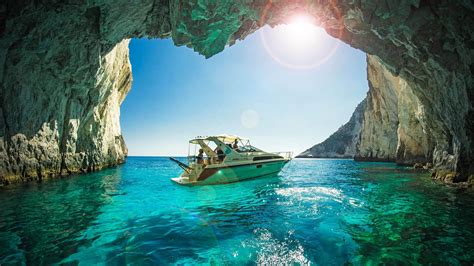 Photography Nature Landscape Yachts Cave Sea Turquoise Water