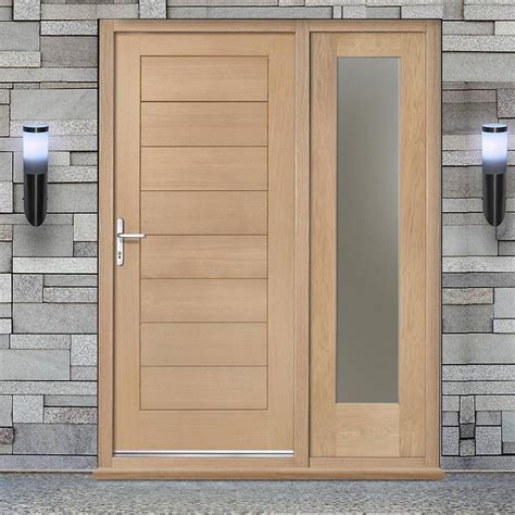 Modena Exterior Flush Oak Door And Frame Set One Side Screen