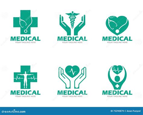 Green Medical And Health Care Logo Vector Set Design Stock Vector