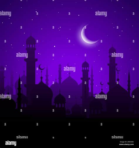 Arabian City Ramadan Kareem Holiday Night Scene Vector Arab Mosques