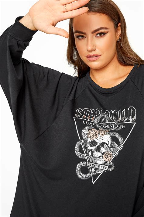 Limited Collection Black Stay Wild Dipped Hem Oversized Sweatshirt