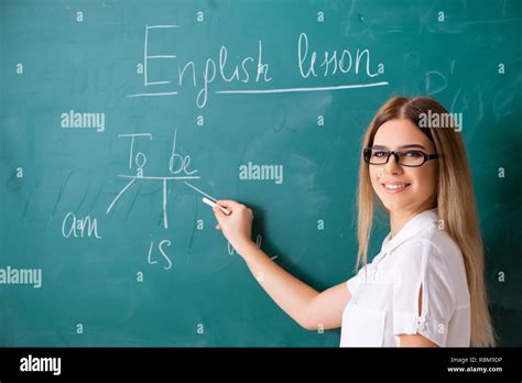 Young Female English Language Teacher Standing In Front Of The