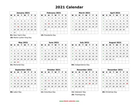 Blank Calendar 2021 Customize And Print