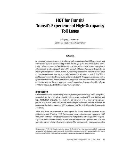 Pdf Hot For Transit Transits Experience Of High Occupancy Toll Lanes