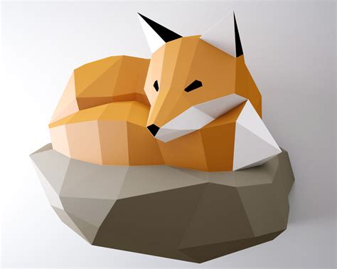 Diy Papercraft Fox 3d Sculpture Template On Behance Images And Photos