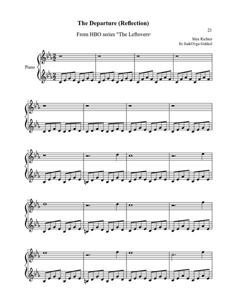The Departure Reflection Sheet Music For Piano Solo