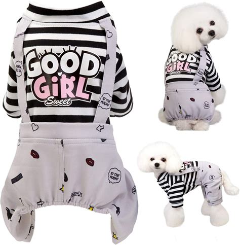 Dog Jumpsuit Striped Puppy Pajamas Cute Doggie Kitten Onesies Pjs