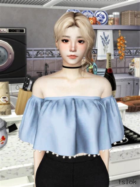 Tslok Sunny Off Shoulder Top Pearls • Sims 4 Downloads