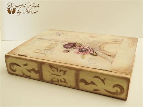 Wooden Book Box Paris Shabby Chic Decoupage Box Wooden Books