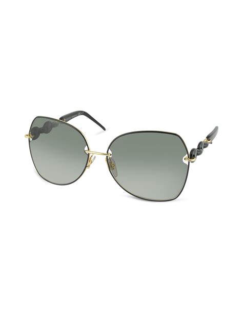 gucci marina chain oval metal sunglasses in black lyst
