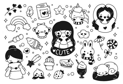 Premium Vector Set Of Kawaii Doodle Isolated On White