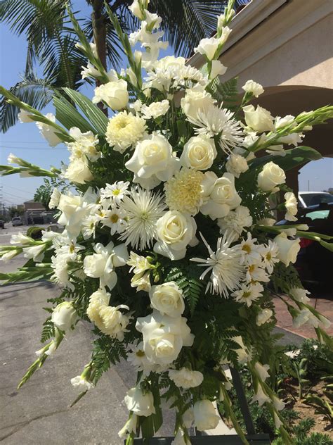 White Funeral Spray Arrangement In Los Angeles Ca Highland Park Florist