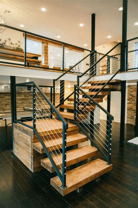 However the stairs will not be safe. New steel and cable railings with wood stairs. Transforms space into open, rustic modern ...