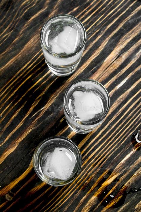 Vodka With Ice Cubes In A Shot Glass Stock Image Image Of Beverage
