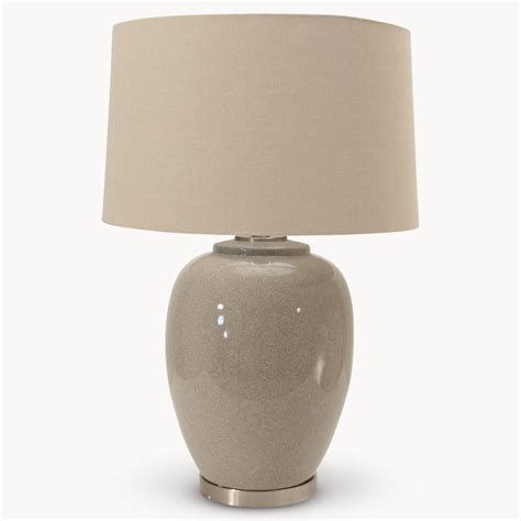 Glazed Ceramic Table Lamp With Linen Shade Lighting One World