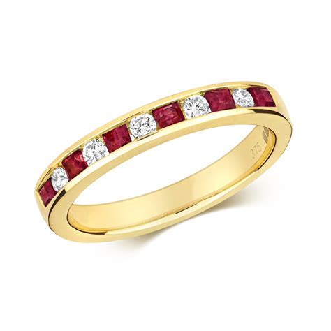 Ruby And Diamond Half Eternity Ring 058ct 9k Gold