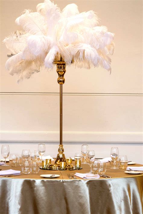 Roaring 20s Tall Gold Paris Stand With White Feather Topper Gold Vase