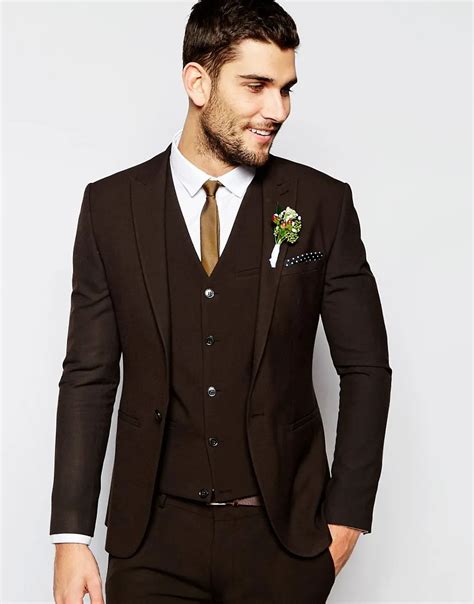 Center Vent Groomsmen Shawl Lapel Groom Tuxedos Dark Brown Men Suits Wedding Best Man Blazer