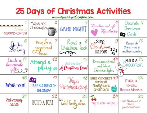 25 Days Of Christmas Activities Advent Calendar True Aim Advent