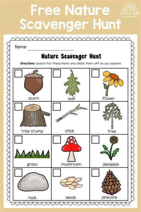 A Free Nature Scavenger Hunt For Kids With Pictures And Words To Help