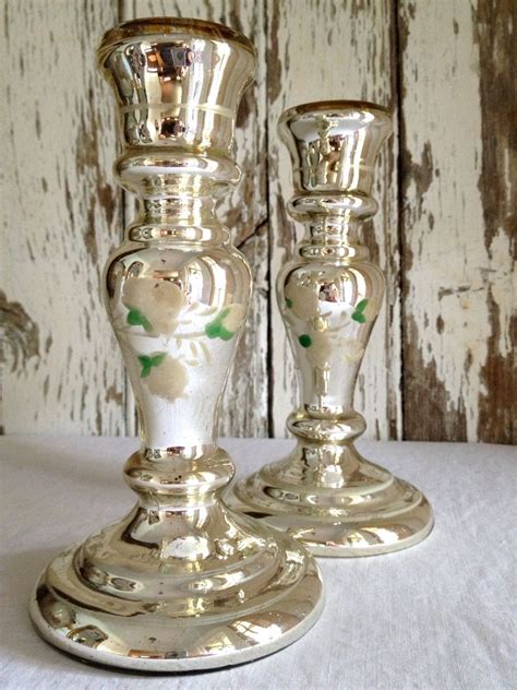 Reserved Antique Mercury Glass Candlesticks Silver With Etsy Mercury Glass Candlesticks