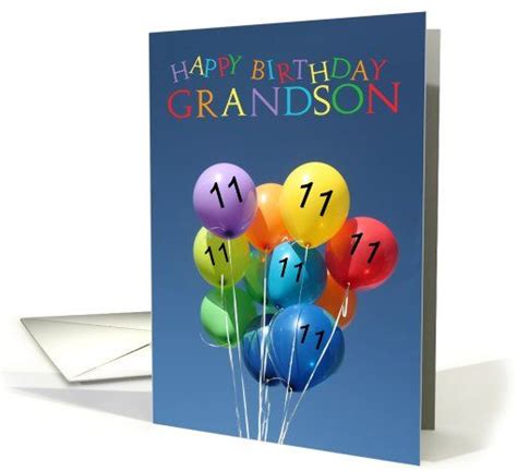 11th Birthday Card For Grandson Colored Balloons Card