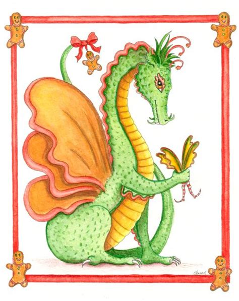 Christmas-Gingerbread Dragon by Heidi Buck | Dragon dreaming, Dragon drawing, Dragon