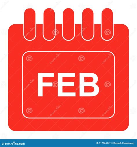 Vector February On Monthly Calendar Red Icon Stock Vector