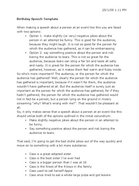 Because they don't give a hoot! Funny Birthday Speech Template
