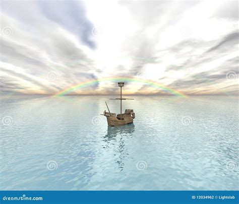Sailing Vessel In The Rainbow Sea Stock Illustration Illustration Of