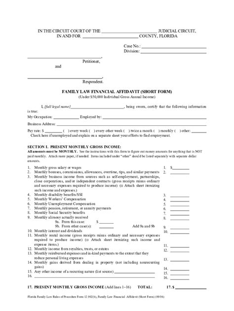 Florida Financial Affidavit Long Form Fillable Printable Forms Free