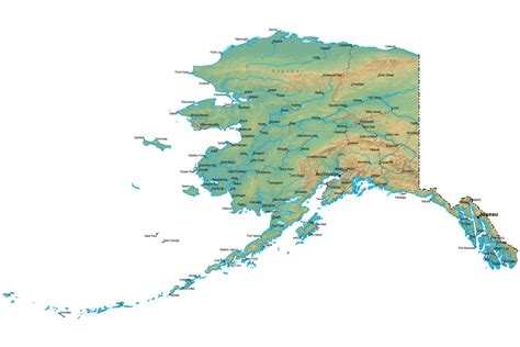 The alaska railroad extends 470 miles north from the coastal community of seward, all the way to the interior alaska city of fairbanks. Detailed Alaska Map - AK Terrain Map