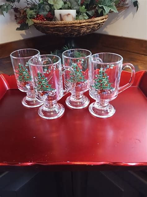 Luminarc Noel Christmas Tree Clear Glasses Spode Pedestal Mug Irish Coffee Set 4 Ebay