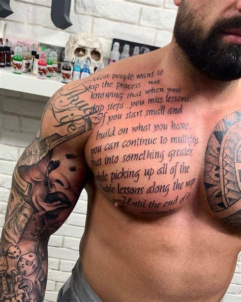 Tattoos For Men On Chest Lettering