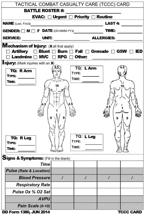 Dd Form 1380 Tactical Combat Casualty Care Tccc Card Instructions
