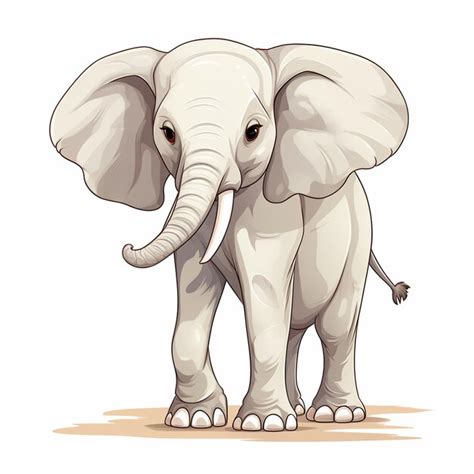 Premium Ai Image Adult Elephant With Ivory In Cartoon Style On White Background