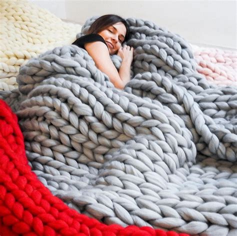 Merino Wool Blanket Chunky Knit Blanket Hand Made Natural Etsy