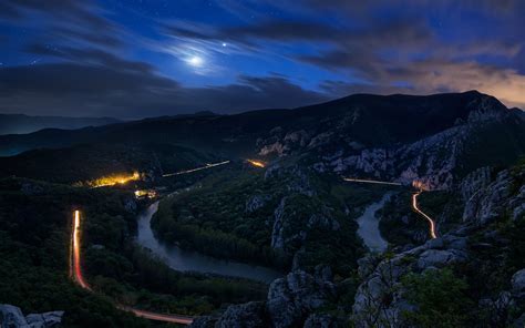 Mountain Road At Night Hd Wallpaper Background Image 1920x1200