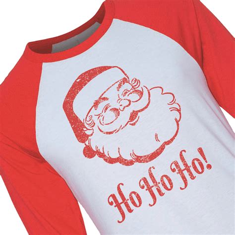 Santa Ho Ho Ho Adult Red On White Large Christmas Holiday Raglan T Shirt