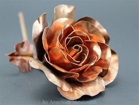 Copper Rose Sculpture Metal Flower Seventh Anniversary T Etsy