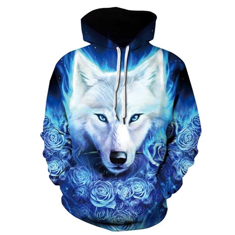 New Fashion Blue Wolf Hoodies Menwomen Animal 3d Sweatshirts Long