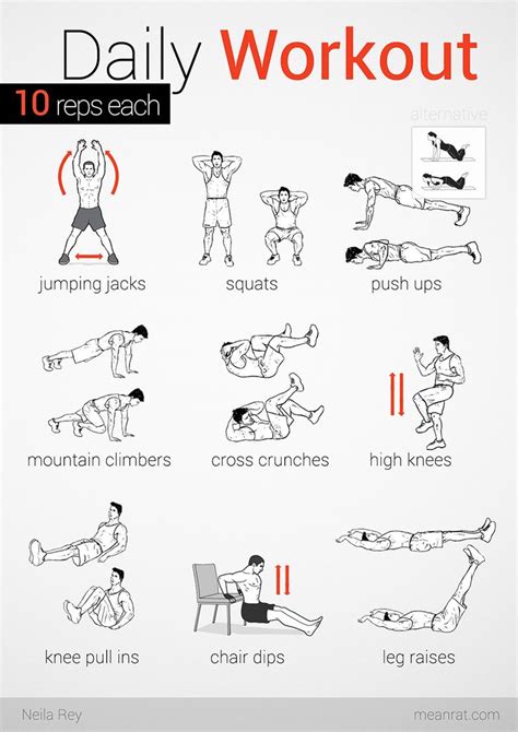 Easy Daily Workout 10 Reps Each Easy Daily Workouts Daily Workout Bodyweight Workout