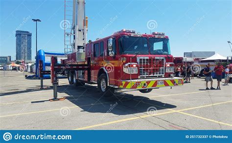 Fire Truck Firefighting Aerial Apparatus In Toronto Editorial