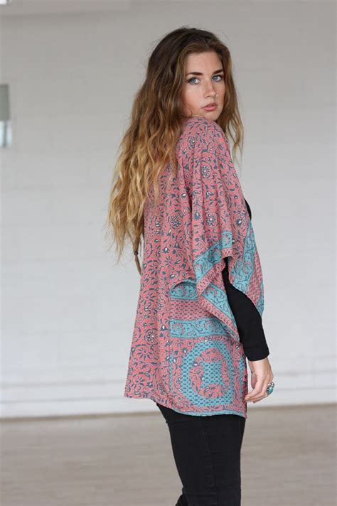 Boho Crop Kimono Silk Cardigan Cover Up Bohemian Kimono